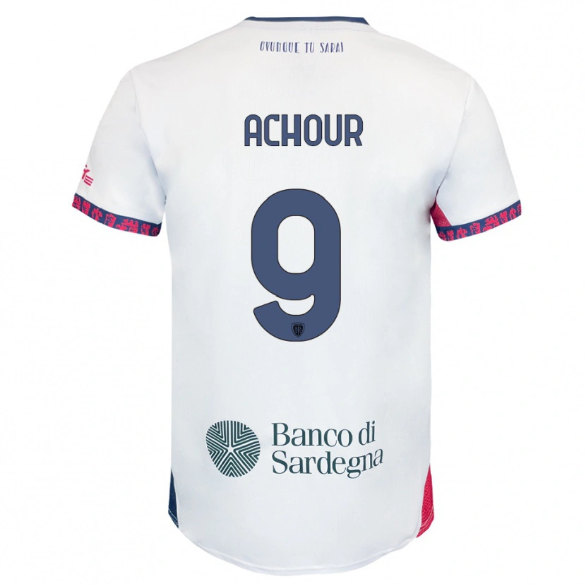 Danxen Kvinnor Sofiane Achour #9 Vit Marinblå Röd Bortatröja Matchtröjor 2025/26 Tröjor T-Tröja
