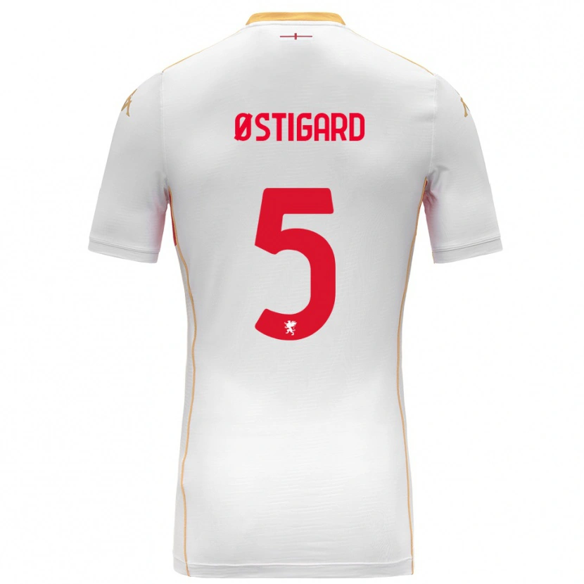 Danxen Kvinnor Leo Østigård #5 Vit Röd Bortatröja Matchtröjor 2025/26 Tröjor T-Tröja