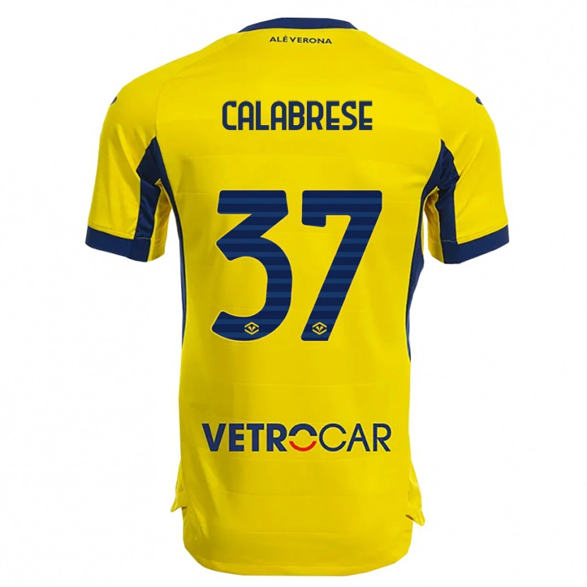 Danxen Kvinnor Nicolò Calabrese #37 Gul Marinblå Bortatröja Matchtröjor 2025/26 Tröjor T-Tröja