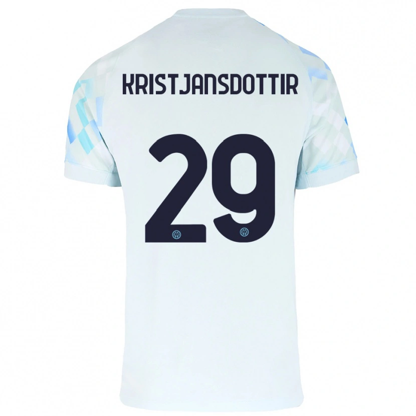 Danxen Kvinnor Anna Bjork Kristjansdottir #29 Vit Blå Bortatröja Matchtröjor 2025/26 Tröjor T-Tröja