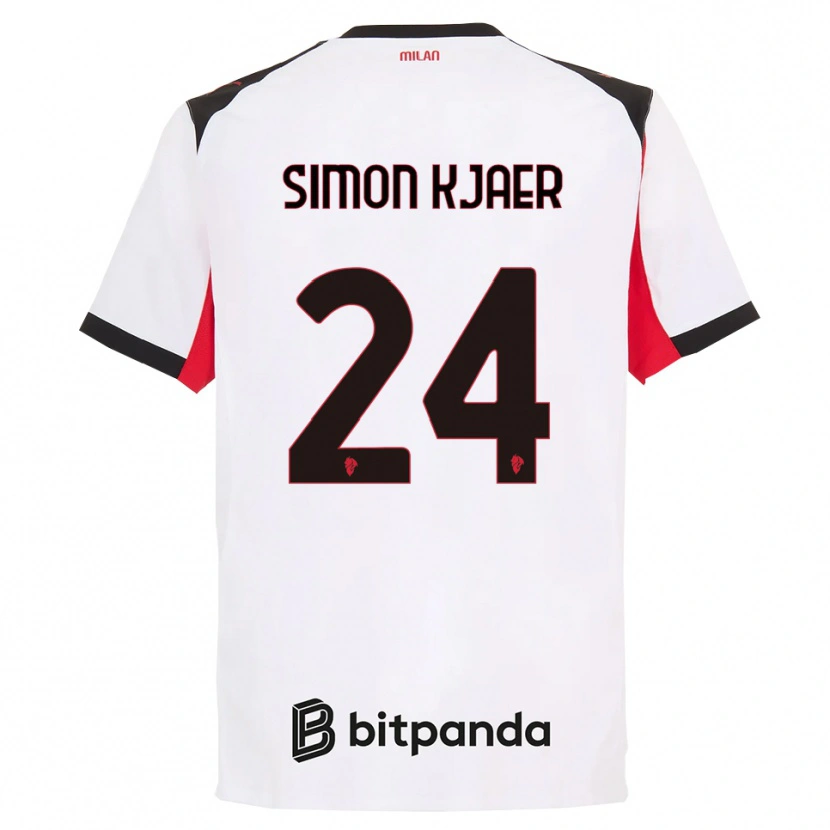 Danxen Kvinnor Simon Kjaer #24 Vit Svart Bortatröja Matchtröjor 2025/26 Tröjor T-Tröja
