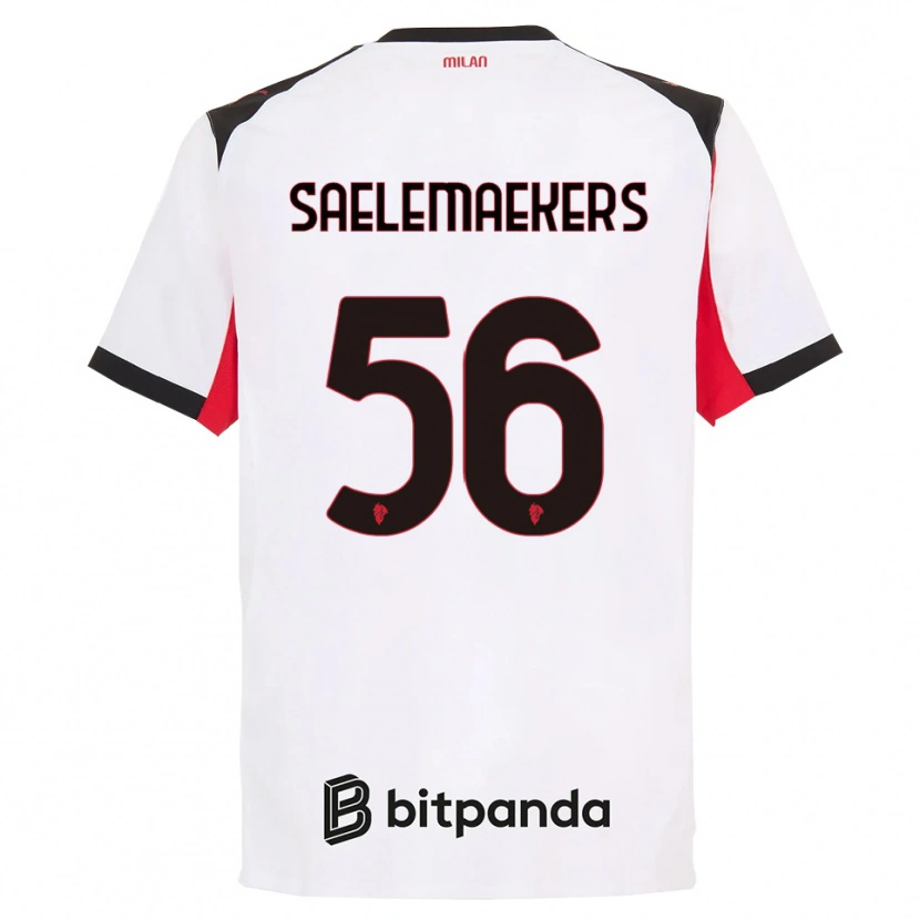 Danxen Kvinnor Alexis Saelemaekers #56 Vit Svart Bortatröja Matchtröjor 2025/26 Tröjor T-Tröja