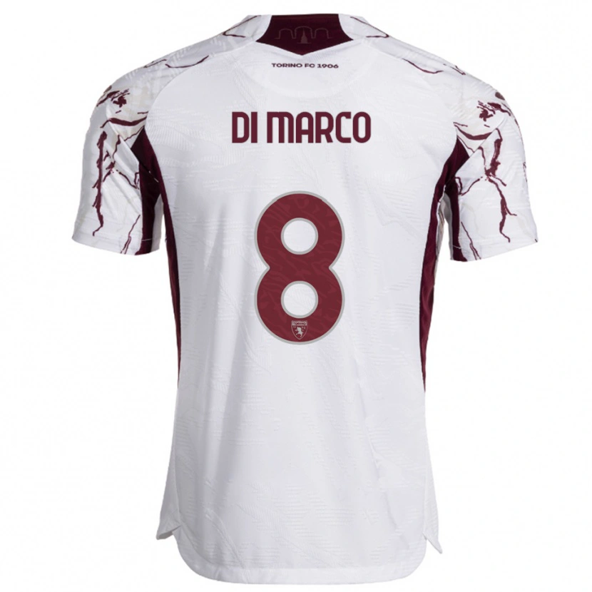 Danxen Kvinnor Tommaso Di Marco #8 Vit Vinröd Bortatröja Matchtröjor 2025/26 Tröjor T-Tröja
