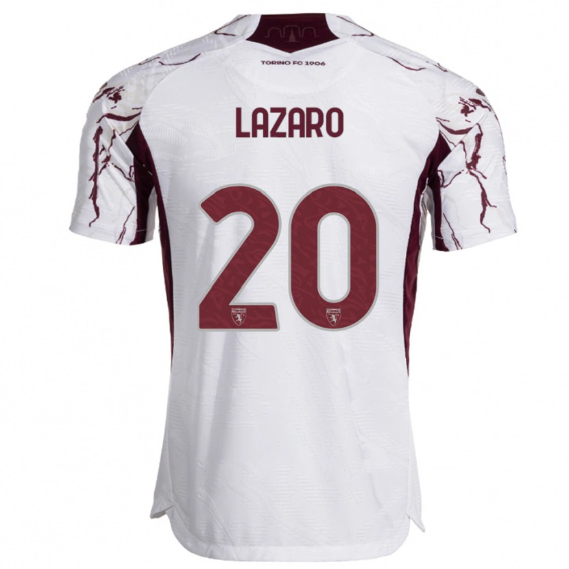 Danxen Kvinnor Valentino Lazaro #20 Vit Vinröd Bortatröja Matchtröjor 2025/26 Tröjor T-Tröja