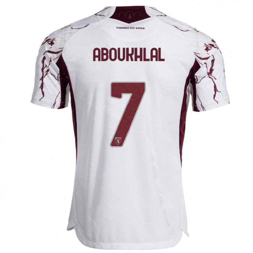 Danxen Kvinnor Zakaria Aboukhlal #7 Vit Vinröd Bortatröja Matchtröjor 2025/26 Tröjor T-Tröja