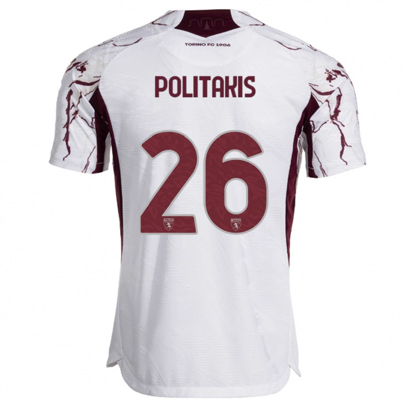 Danxen Kvinnor Grigorios Politakis #26 Vit Vinröd Bortatröja Matchtröjor 2025/26 Tröjor T-Tröja
