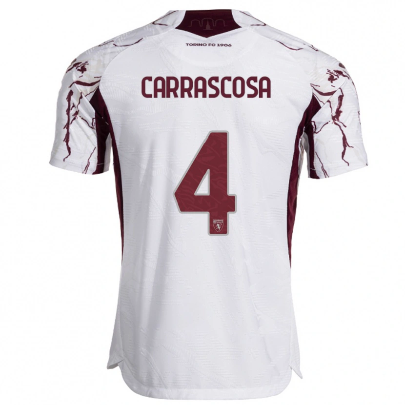 Danxen Kvinnor Manuel Carrascosa #4 Vit Vinröd Bortatröja Matchtröjor 2025/26 Tröjor T-Tröja