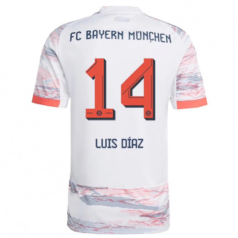 Danxen Kvinnor Luis Díaz #14 Vit Grå Bortatröja Matchtröjor 2025/26 Tröjor T-Tröja