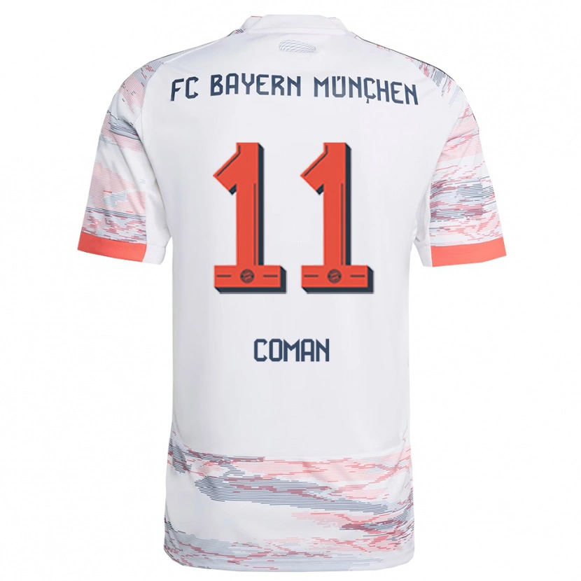 Danxen Kvinnor Kingsley Coman #11 Vit Grå Bortatröja Matchtröjor 2025/26 Tröjor T-Tröja