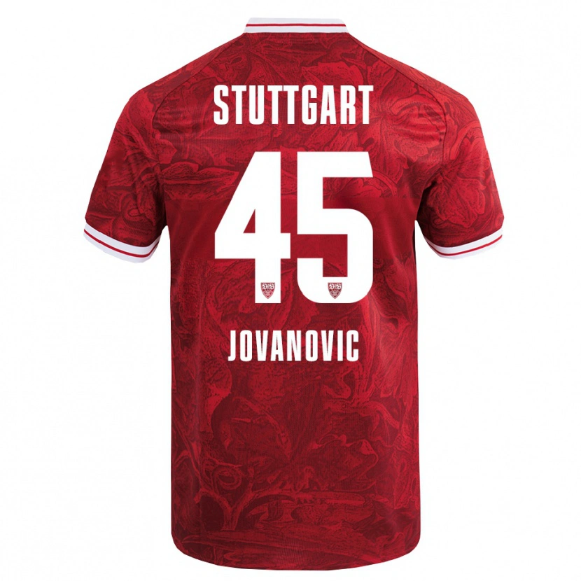 Danxen Kvinnor Lazar Jovanovic #45 Röd Svart Bortatröja Matchtröjor 2025/26 Tröjor T-Tröja