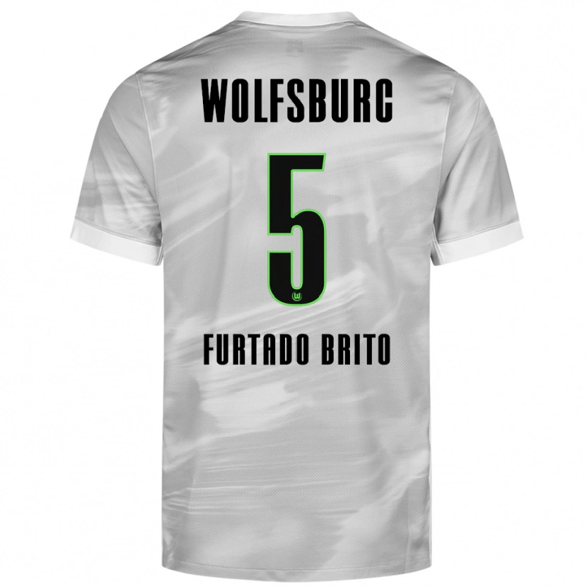 Danxen Kvinnor Dinaylo Furtado Brito #5 Grå Vit Bortatröja Matchtröjor 2025/26 Tröjor T-Tröja