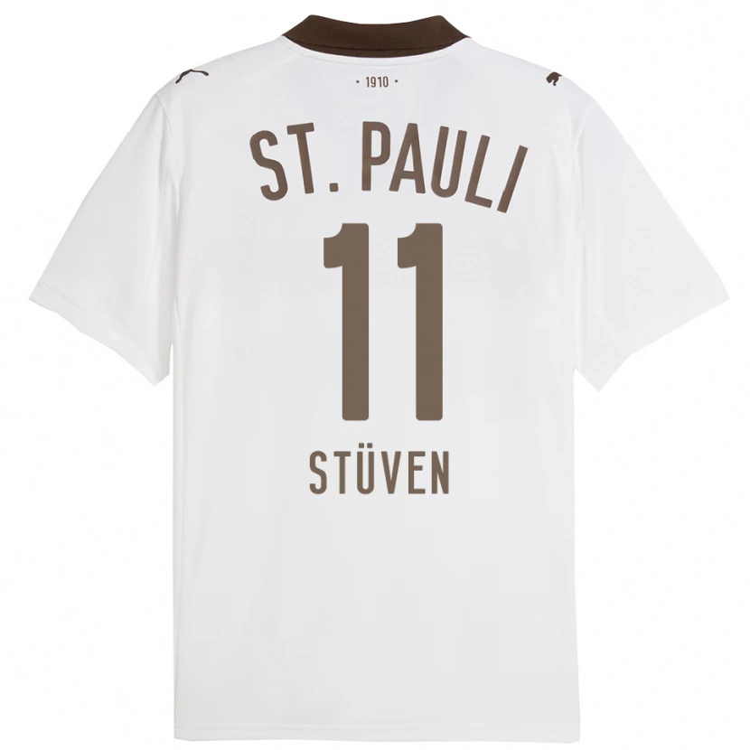 Danxen Kvinnor Max Stüven #11 Vit Röd Bortatröja Matchtröjor 2025/26 Tröjor T-Tröja
