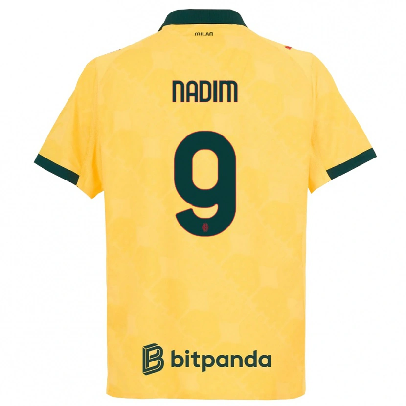Danxen Kvinnor Nadia Nadim #9 Gul Svart Tredjesatsen Matchtröjor 2025/26 Tröjor T-Tröja