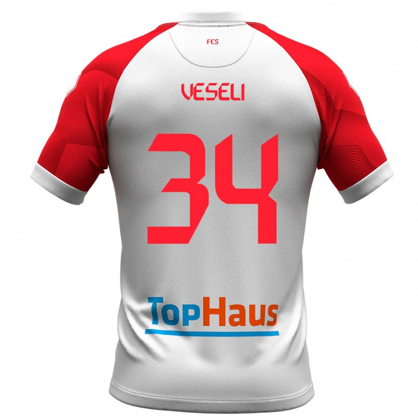 Danxen Barn Frédéric Veseli #34 Vitt Rött Hemmatröja Matchtröjor 2025/26 Tröjor T-Tröja