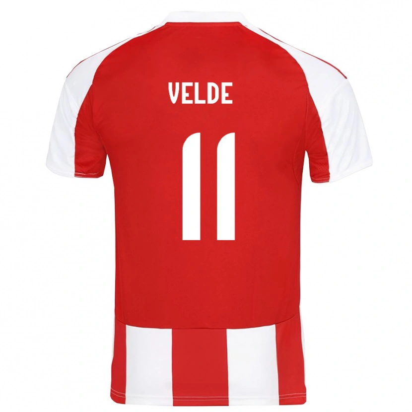 Danxen Barn Kristoffer Velde #11 Röd Vit Hemmatröja Matchtröjor 2025/26 Tröjor T-Tröja
