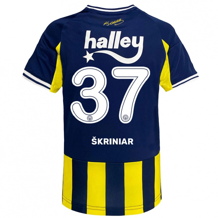Danxen Barn Milan Škriniar #37 Gul Marinblå Vit Hemmatröja Matchtröjor 2025/26 Tröjor T-Tröja