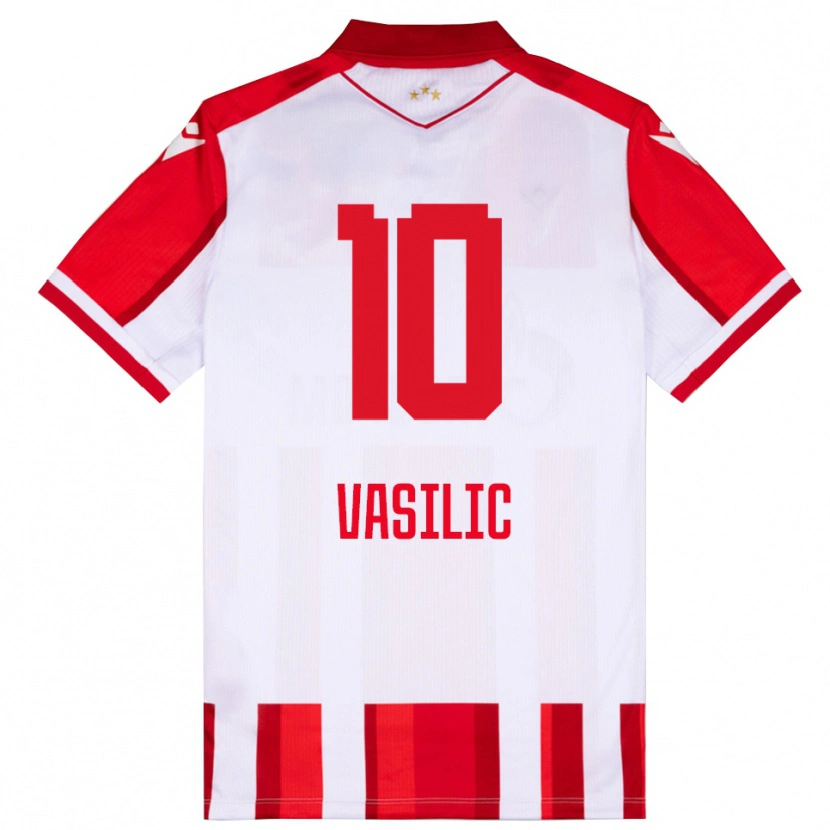 Danxen Barn Aleksa Vasilic #10 Röd Vit Hemmatröja Matchtröjor 2025/26 Tröjor T-Tröja