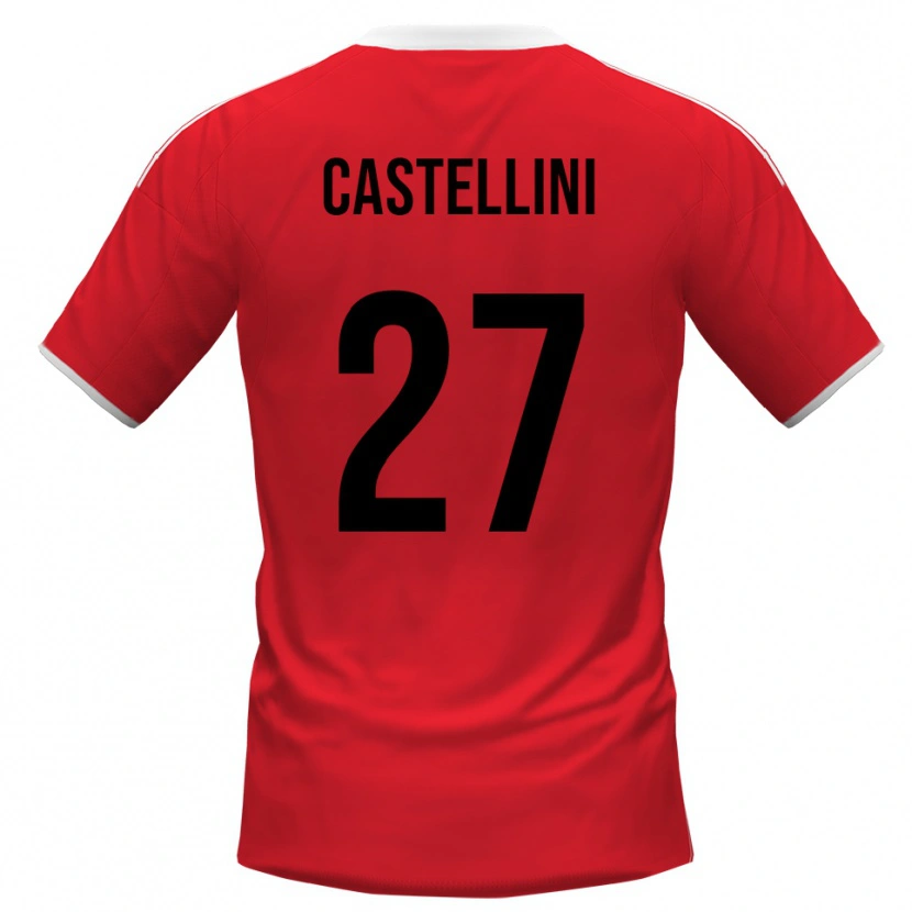 Danxen Barn Alessio Castellini #27 Röd Vit Bortatröja Matchtröjor 2025/26 Tröjor T-Tröja