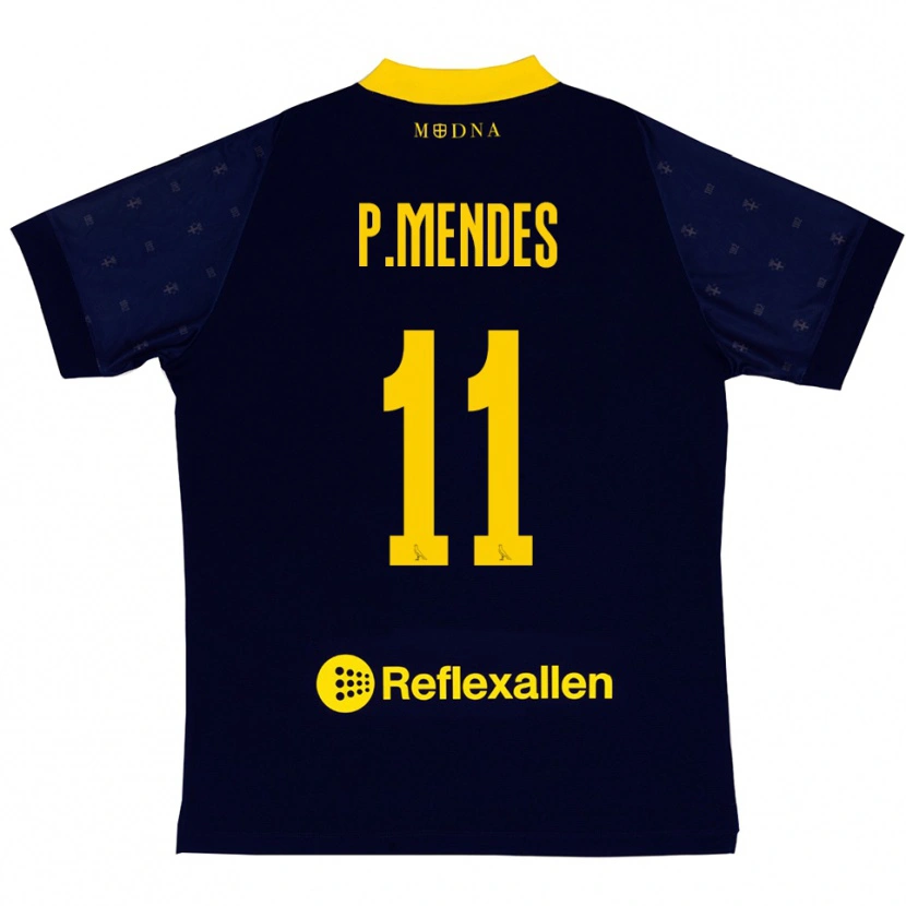 Danxen Barn Pedro Mendes #11 Marinblå Gul Bortatröja Matchtröjor 2025/26 Tröjor T-Tröja