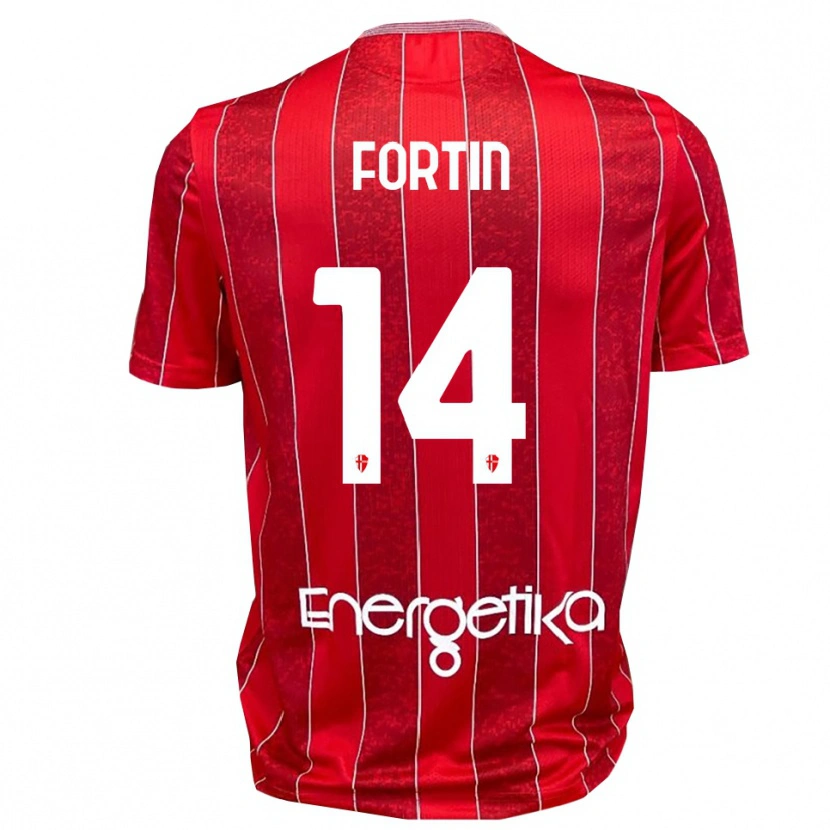 Danxen Barn Mattia Fortin #14 Röd Vit Bortatröja Matchtröjor 2025/26 Tröjor T-Tröja