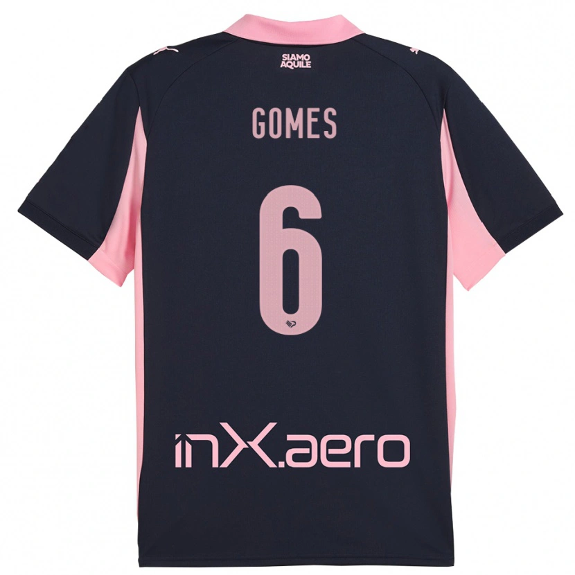 Danxen Barn Claudio Gomes #6 Marinblå Rosa Bortatröja Matchtröjor 2025/26 Tröjor T-Tröja