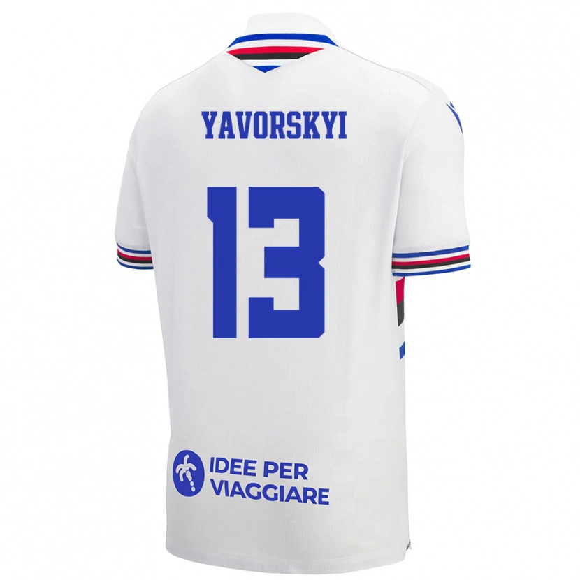Danxen Barn Vladyslav Yavorskyi #13 Vit Blå Röd Bortatröja Matchtröjor 2025/26 Tröjor T-Tröja