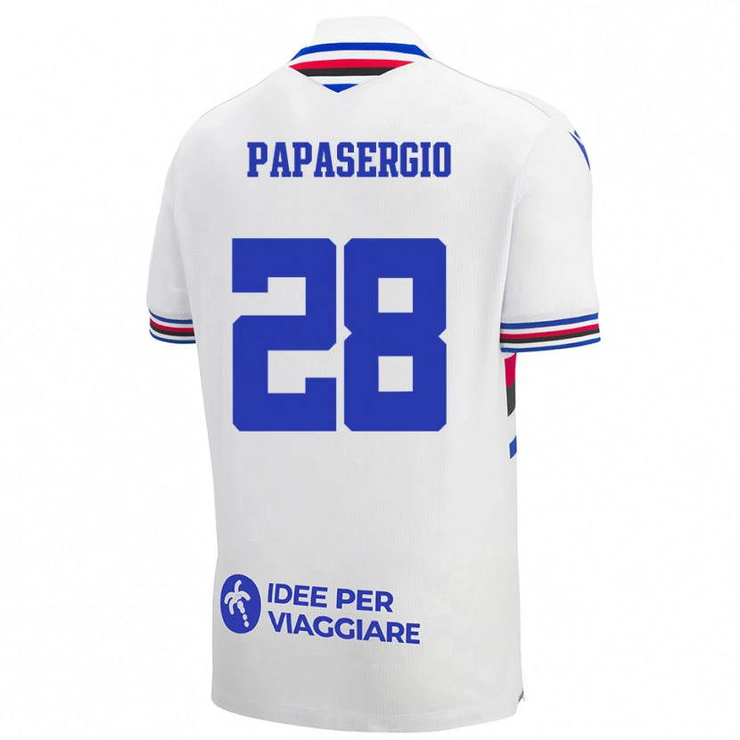 Danxen Barn Alessio Papasergio #28 Vit Blå Röd Bortatröja Matchtröjor 2025/26 Tröjor T-Tröja