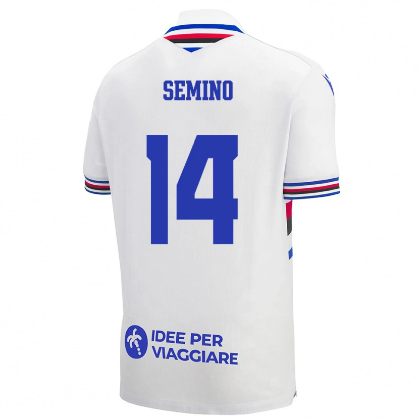 Danxen Barn Pietro Semino #14 Vit Blå Röd Bortatröja Matchtröjor 2025/26 Tröjor T-Tröja