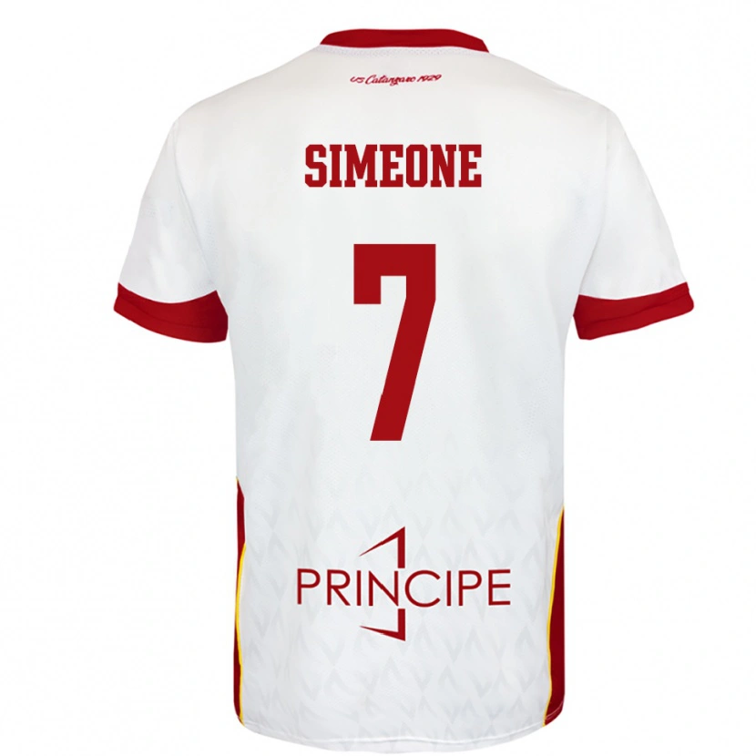 Danxen Barn Mattia Simeone #7 Vit Röd Bortatröja Matchtröjor 2025/26 Tröjor T-Tröja