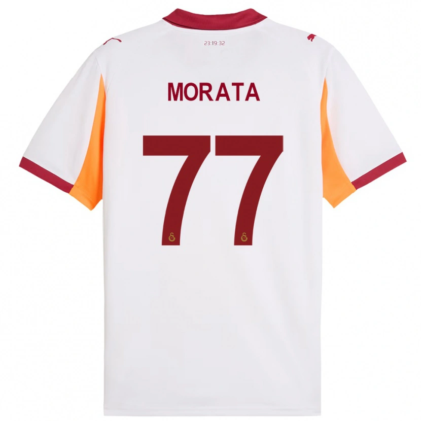 Danxen Barn Álvaro Morata #77 Vit Röd Bortatröja Matchtröjor 2025/26 Tröjor T-Tröja