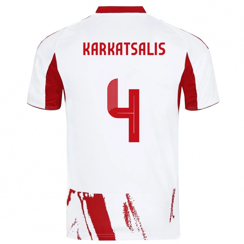 Danxen Barn Vasilios Karkatsalis #4 Vit Röd Bortatröja Matchtröjor 2025/26 Tröjor T-Tröja