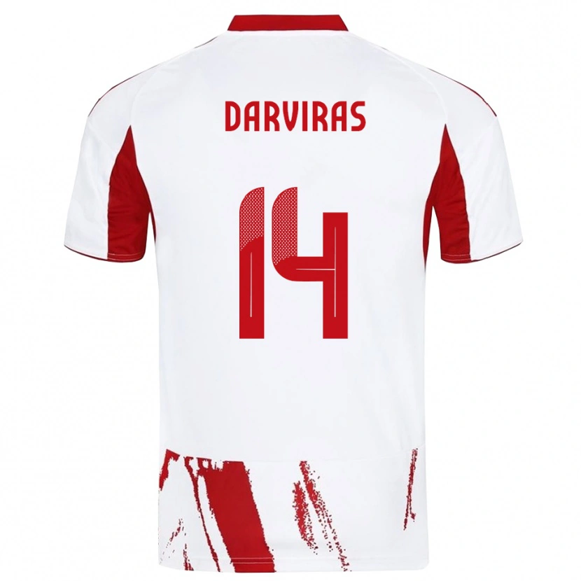Danxen Barn Christos Darviras #14 Vit Röd Bortatröja Matchtröjor 2025/26 Tröjor T-Tröja