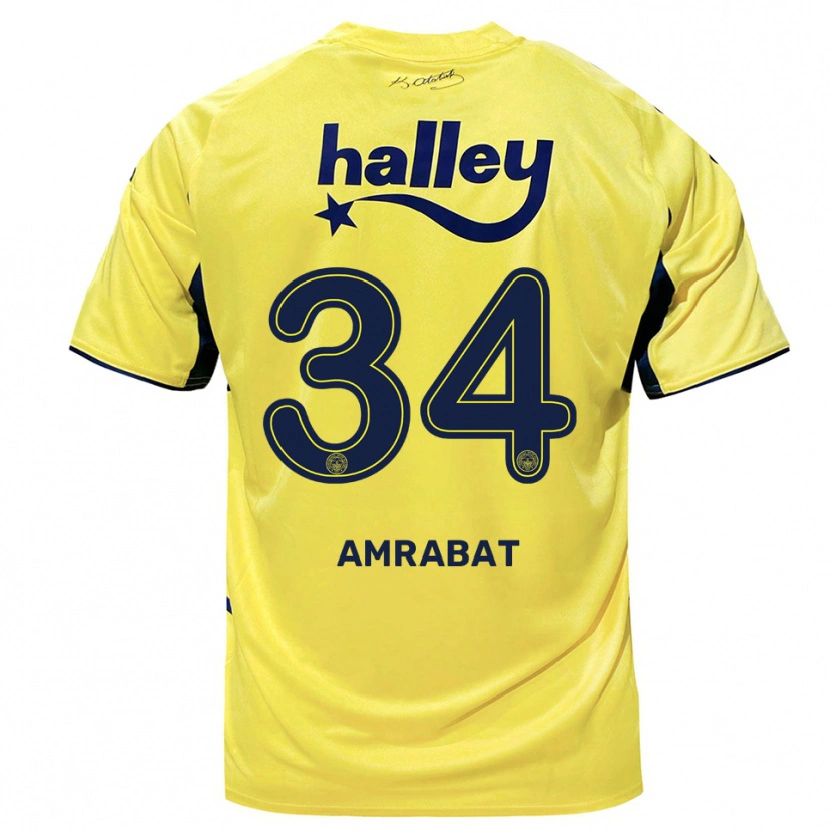 Danxen Barn Sofyan Amrabat #34 Gul Marinblå Bortatröja Matchtröjor 2025/26 Tröjor T-Tröja