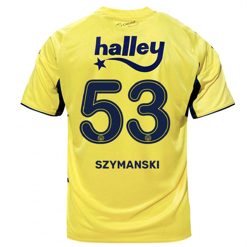 Danxen Barn Sebastian Szymański #53 Gul Marinblå Bortatröja Matchtröjor 2025/26 Tröjor T-Tröja