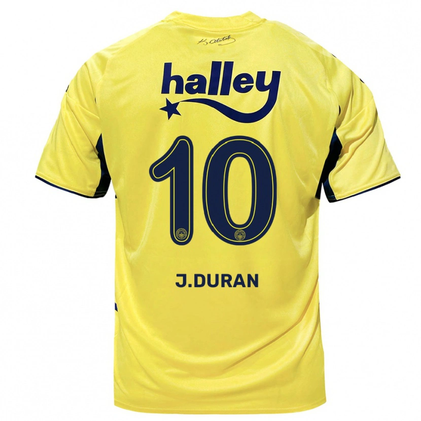Danxen Barn Jhon Durán #10 Gul Marinblå Bortatröja Matchtröjor 2025/26 Tröjor T-Tröja