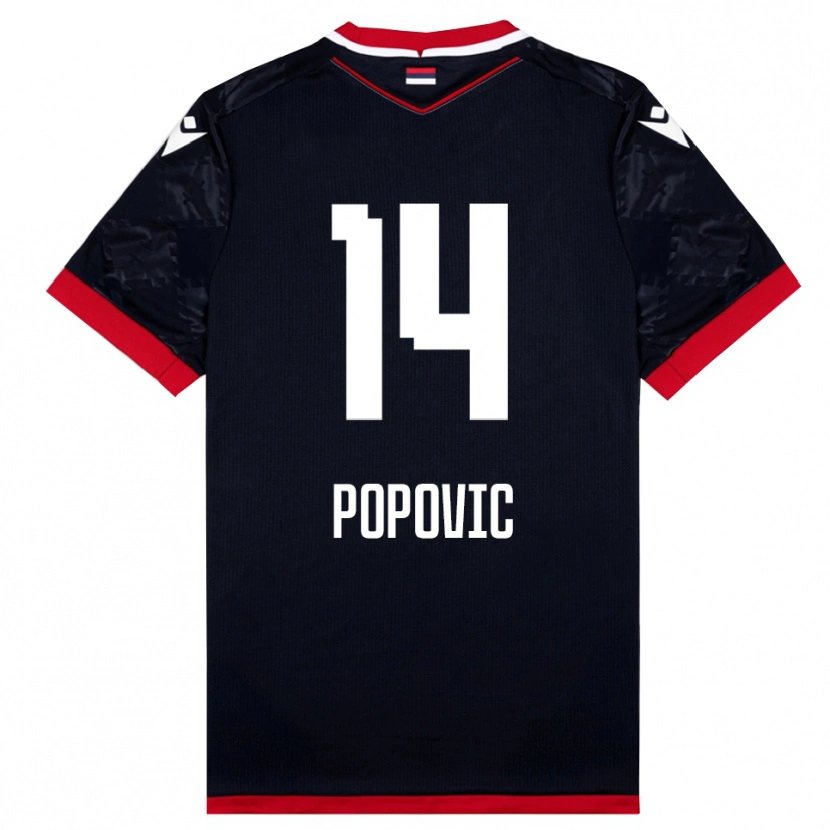 Danxen Barn Mihajlo Popovic #14 Svart Röd Bortatröja Matchtröjor 2025/26 Tröjor T-Tröja