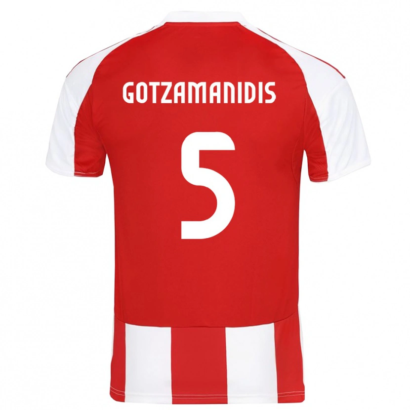 Danxen Män Nikolaos Gotzamanidis #5 Röd Vit Hemmatröja Matchtröjor 2025/26 Tröjor T-Tröja