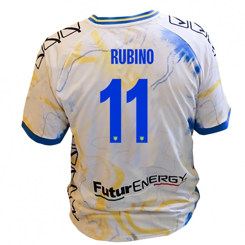 Danxen Män Tommaso Rubino #11 Vitt Gult Blått Bortatröja Matchtröjor 2025/26 Tröjor T-Tröja