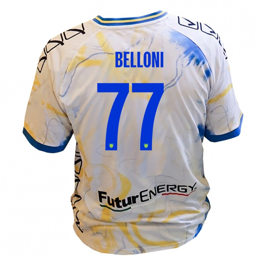 Danxen Män Niccolò Belloni #77 Vitt Gult Blått Bortatröja Matchtröjor 2025/26 Tröjor T-Tröja
