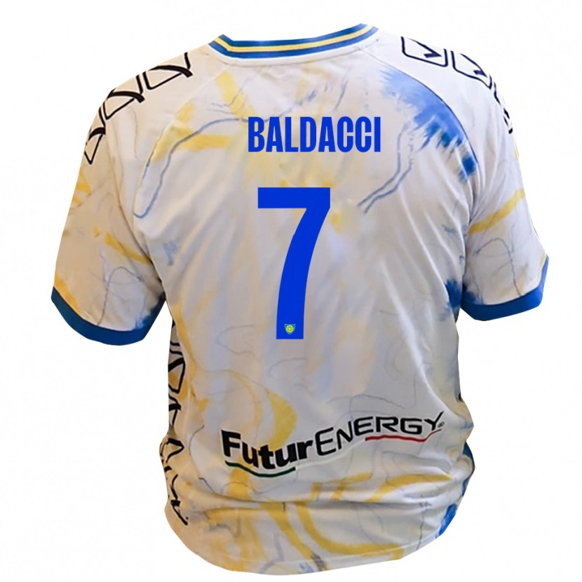 Danxen Män Mattia Baldacci #7 Vitt Gult Blått Bortatröja Matchtröjor 2025/26 Tröjor T-Tröja