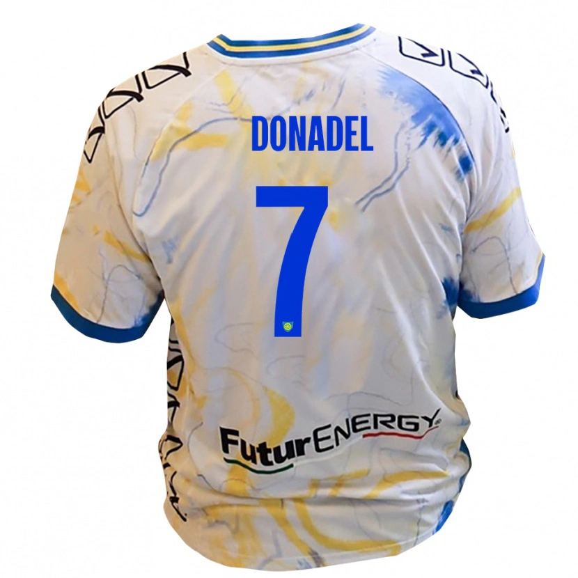 Danxen Män Tommaso Donadel #7 Vitt Gult Blått Bortatröja Matchtröjor 2025/26 Tröjor T-Tröja