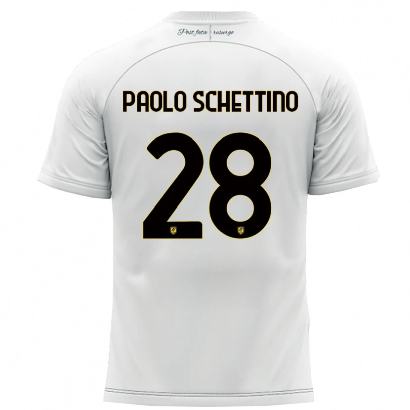 Danxen Män Francesco Paolo Schettino #28 Vitt Gult Bortatröja Matchtröjor 2025/26 Tröjor T-Tröja