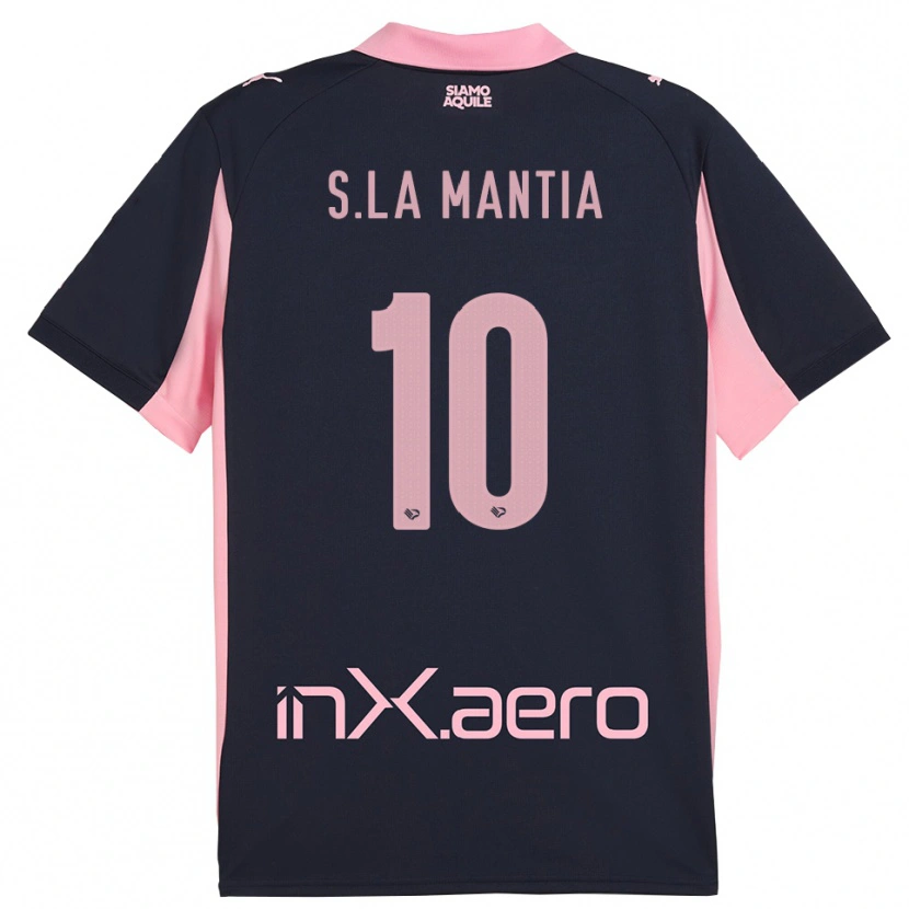 Danxen Män Samuele La Mantia #10 Marinblå Rosa Bortatröja Matchtröjor 2025/26 Tröjor T-Tröja