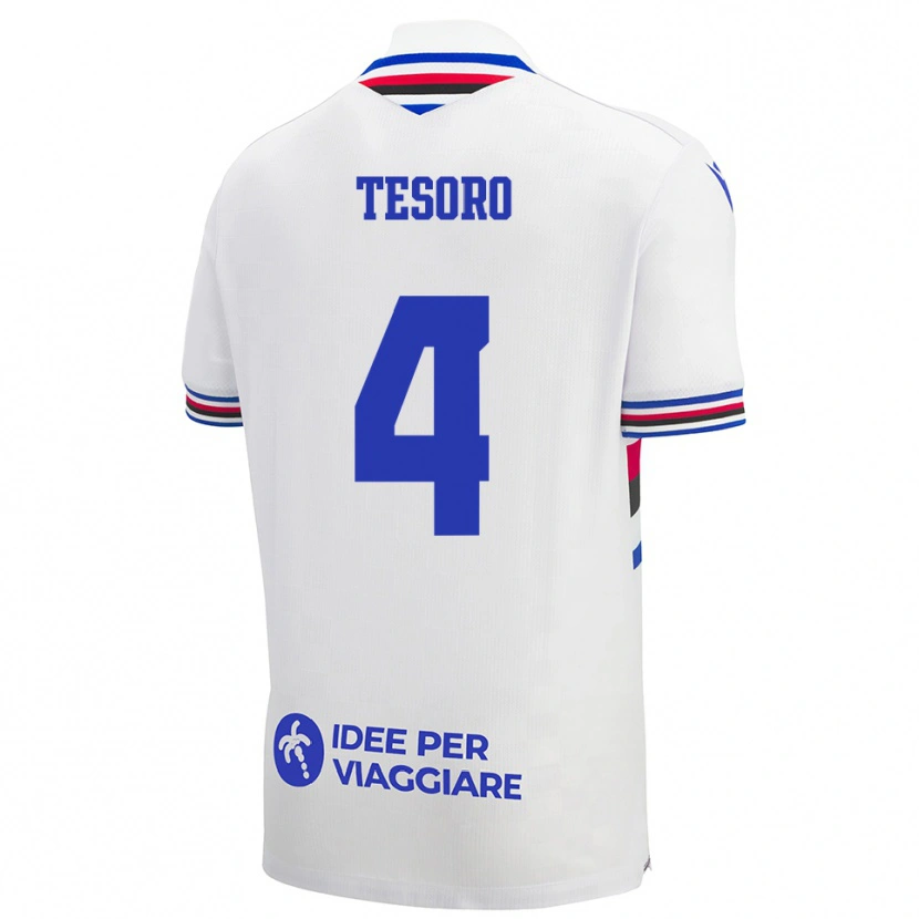 Danxen Män Cristian Tesoro #4 Vit Blå Röd Bortatröja Matchtröjor 2025/26 Tröjor T-Tröja