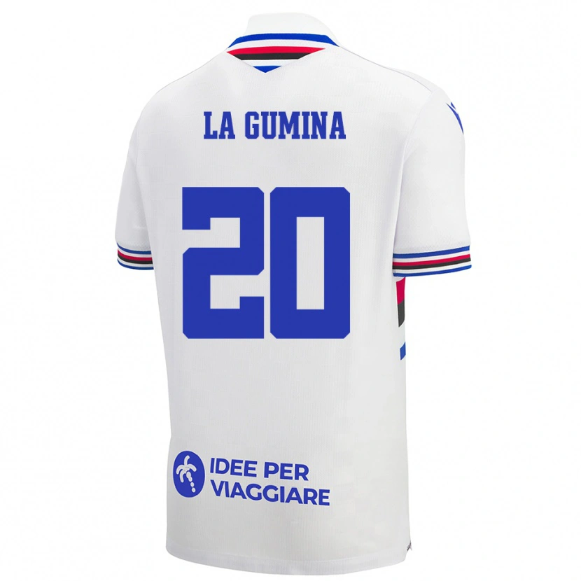 Danxen Män Antonino La Gumina #20 Vit Blå Röd Bortatröja Matchtröjor 2025/26 Tröjor T-Tröja