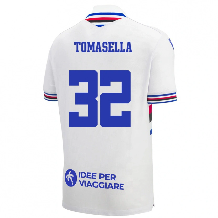 Danxen Män Mattia Tomasella #32 Vit Blå Röd Bortatröja Matchtröjor 2025/26 Tröjor T-Tröja