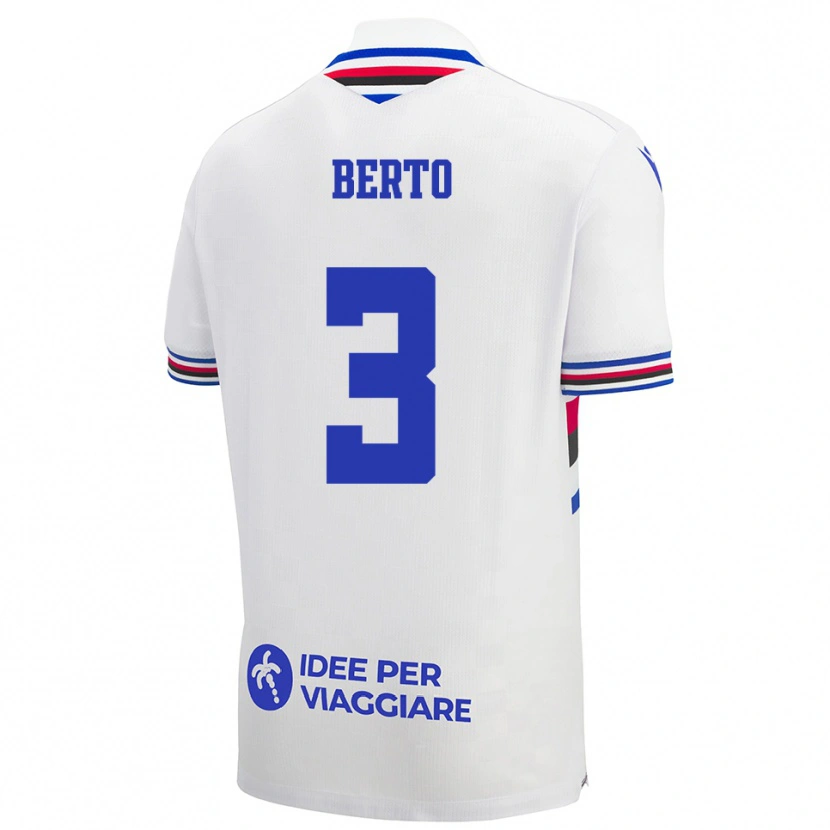 Danxen Män Nicolò Berto #3 Vit Blå Röd Bortatröja Matchtröjor 2025/26 Tröjor T-Tröja