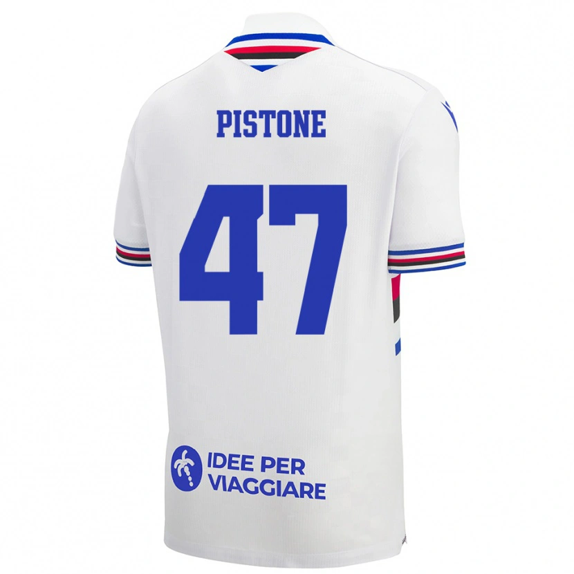 Danxen Män Giovanni Pistone #47 Vit Blå Röd Bortatröja Matchtröjor 2025/26 Tröjor T-Tröja