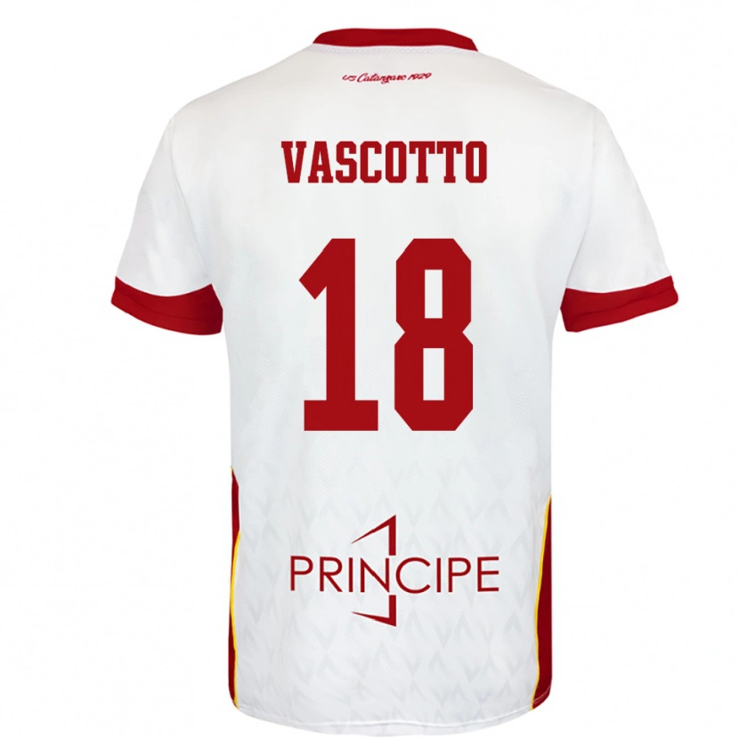 Danxen Män Edoardo Vascotto #18 Vit Röd Bortatröja Matchtröjor 2025/26 Tröjor T-Tröja