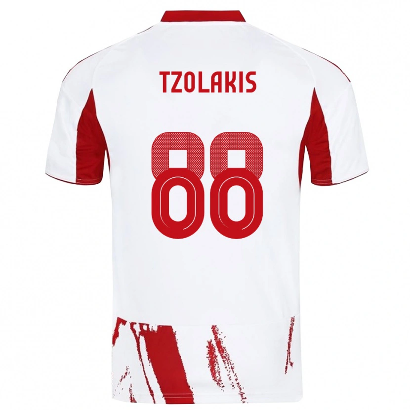 Danxen Män Konstantinos Tzolakis #88 Vit Röd Bortatröja Matchtröjor 2025/26 Tröjor T-Tröja